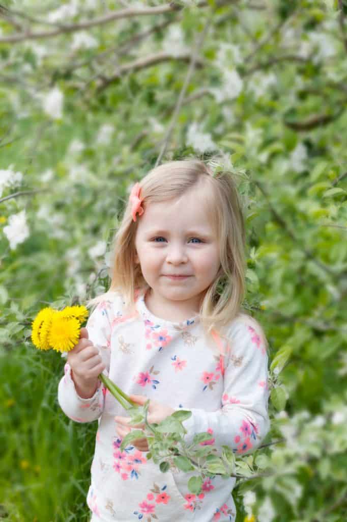 Spring Mini Session - Little girl holding yellow flower - www.daniellebustamante.com - #springminisessions #nhminisession