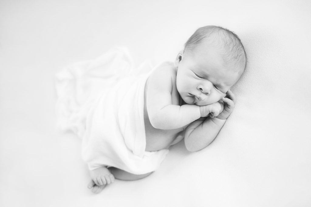 newborn baby boy black and white