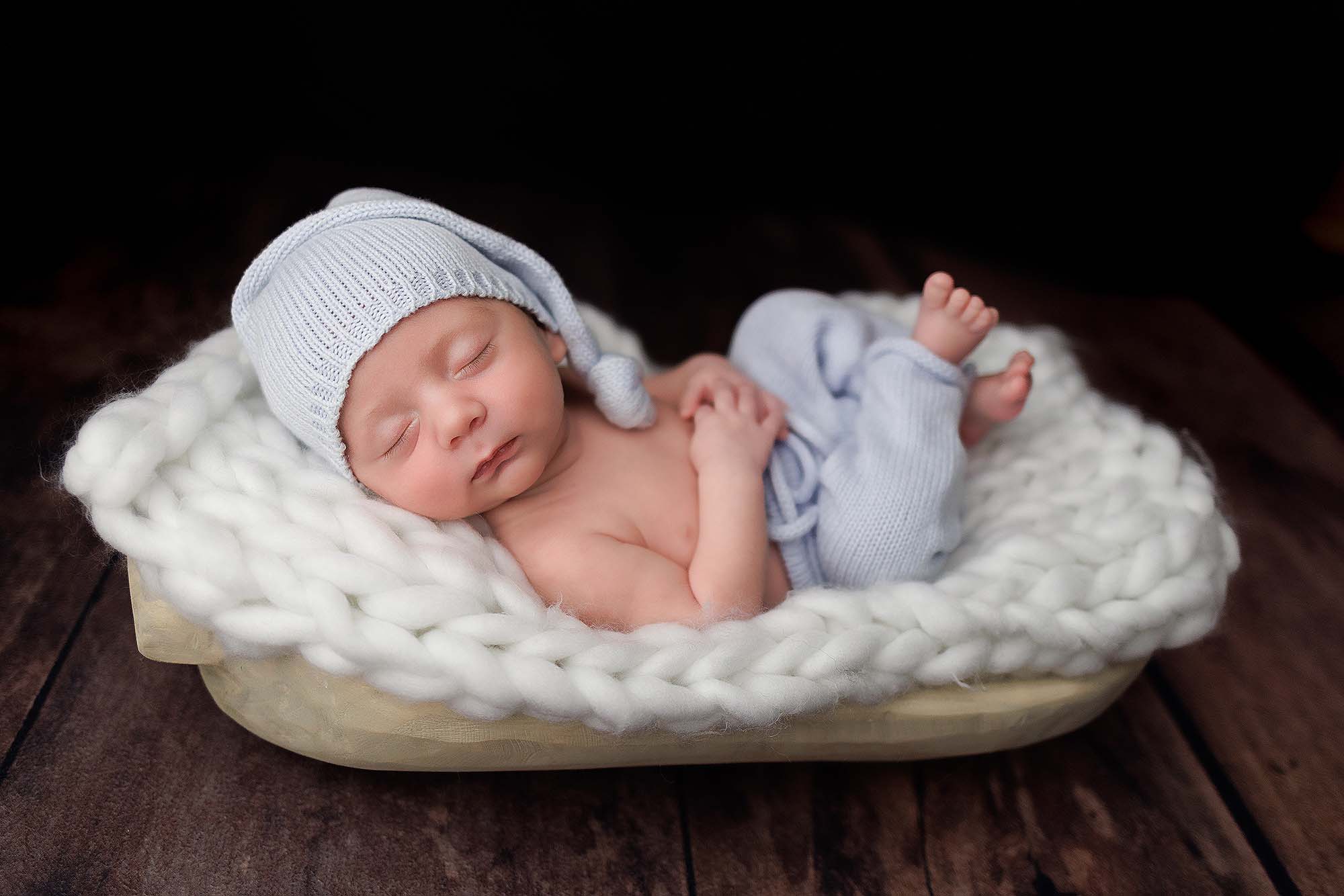 Light Blue Knit pants with matching hat - Boston Newborn