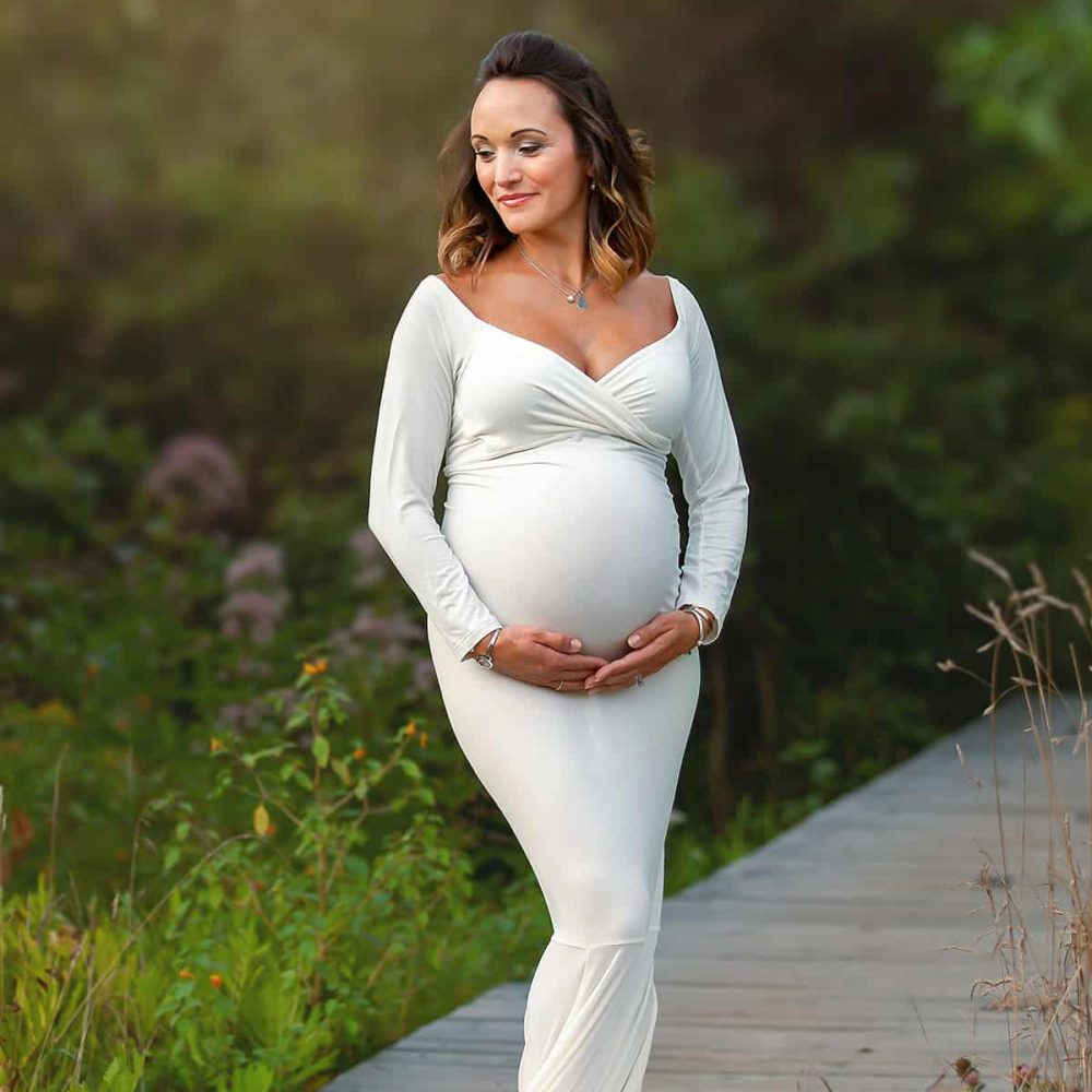 Boston Maternity Portrait - pregnant woman in white gown